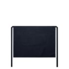 Black waist apron with a large front pocket, shown flat against a white background.