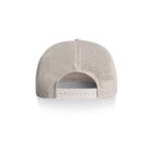 Back view of a beige mesh trucker hat with an adjustable snapback closure.