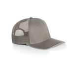 Gray trucker hat with mesh back and curved brim, displayed on a white background.