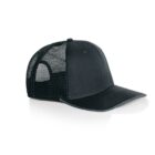 Black mesh trucker cap with a curved brim on a white background.