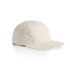 A plain beige five-panel cap with a curved brim on a white background.