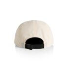 Beige cap viewed from the back, featuring an adjustable black strap and buckle.