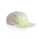 Beige and light green five-panel cap with a flat brim on a white background.