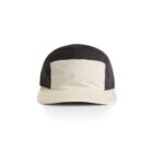 A two-tone cap with a beige brim and front panel, and a black crown.