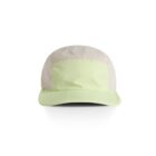 Light green and beige baseball cap viewed from the front against a white background.