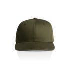 Olive green baseball cap displayed on a white background, viewed from the front.