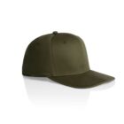 Olive green baseball cap on a white background.