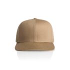 Tan baseball cap with a flat brim, viewed from the front on a white background.