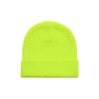 Bright neon yellow beanie hat with a folded brim, displayed on a white background.