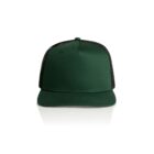 Green trucker hat with black mesh back, shown from the front on a white background.