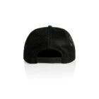 Back view of a black mesh baseball cap with an adjustable snapback closure.
