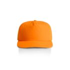 Bright orange baseball cap on a white background, viewed from the front.