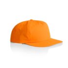 Bright orange baseball cap on a white background with a slight shadow underneath.