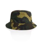 Green and yellow camouflage bucket hat on a white background.