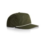 Olive green baseball cap with a white rope detail above the brim.