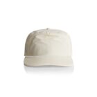 Front view of a plain, off-white baseball cap on a white background.