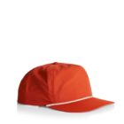 Bright orange baseball cap with a curved brim and a white rope detail above the visor.