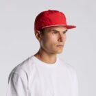 Man in a red cap and white t-shirt looking to the side against a plain background.
