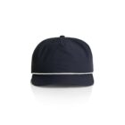 Black baseball cap with a white rope detail above the brim, shown on a white background.