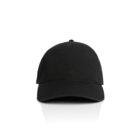 Black baseball cap on a white background, viewed from the front.
