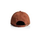 Brown baseball cap shown from the back with an adjustable strap and metal buckle.