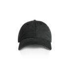 Front view of a plain black baseball cap on a white background.