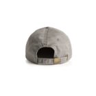 Gray baseball cap shown from the back with an adjustable strap and metal buckle.