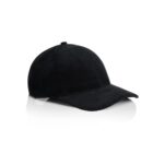 Black baseball cap on a white background with a slight reflection underneath.