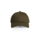 Front view of an olive green baseball cap with mesh sides on a white background.