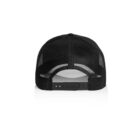 Black mesh trucker hat shown from the back with an adjustable snapback closure.