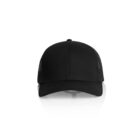 Black baseball cap with mesh sides, shown from the front on a white background.