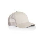 Beige mesh trucker cap with curved brim on a white background.