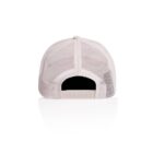 A beige mesh trucker cap shown from the back with an adjustable strap.