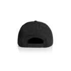 Back view of a black snapback baseball cap on a white background.
