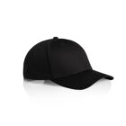 A plain black baseball cap on a white background with a slight reflection below.