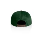 Green baseball cap shown from the back with a brown adjustable strap.