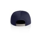 Back view of a navy blue baseball cap with a light gray adjustable snap closure.