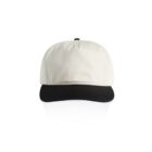 A white baseball cap with a black brim, shown on a plain white background.