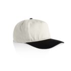 White baseball cap with a black brim, shown on a white background.