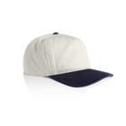 White baseball cap with a black brim on a white background.