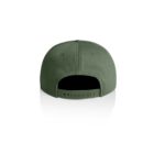 Back view of a green baseball cap with an adjustable snap closure.