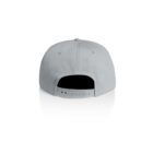 A light gray baseball cap viewed from the back, showing an adjustable snap closure.