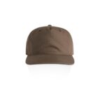 Brown baseball cap with a flat brim, viewed from the front on a white background.