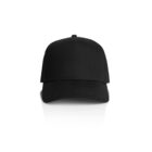 A plain black baseball cap on a white background, shown from the front.