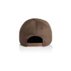 Back view of a brown snapback cap with adjustable strap.