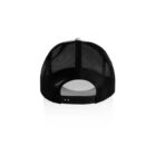 Back view of a black mesh trucker hat with an adjustable snap closure.