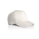 A plain white baseball cap on a white background with a slight reflection.