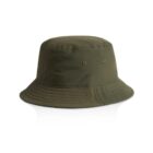 Olive green bucket hat with stitching detail, displayed on a white background.