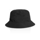 Black bucket hat with a wide brim, displayed on a white background.