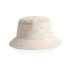 Beige bucket hat with stitched brim against a white background.